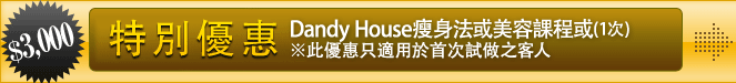 Dandy House瘦身法或美容課程或
※此優惠只適用於首次試做之客人